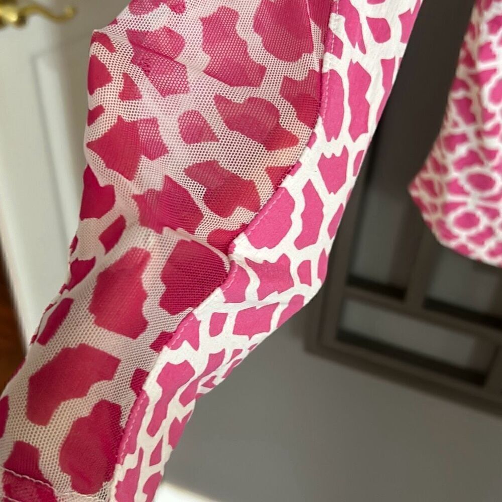 Icikuls pink and white print long sleeve top with mesh insert sleeve size M athl - Picture 5 of 5